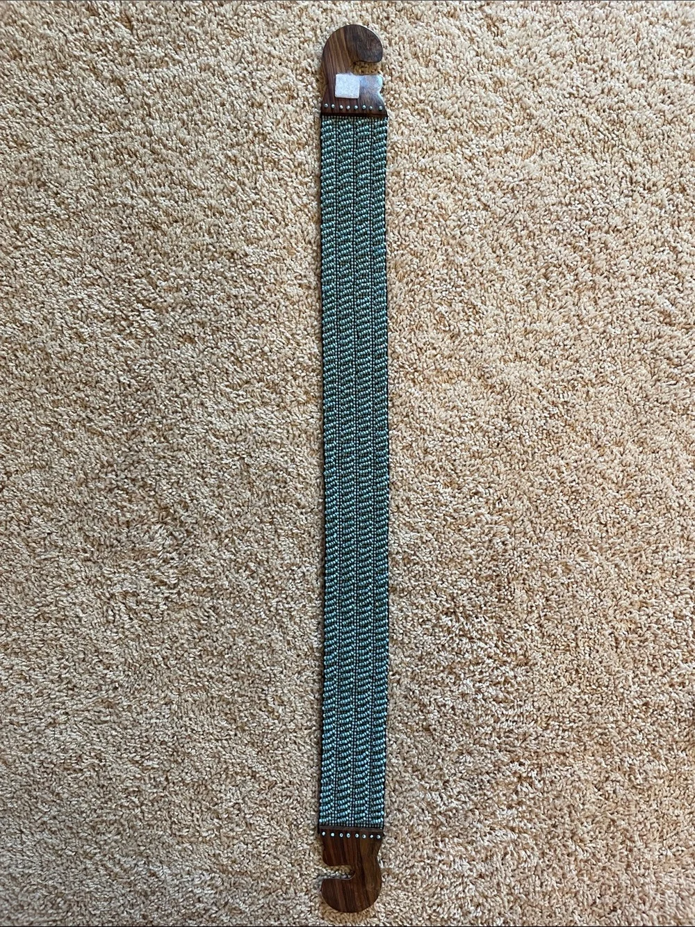 Beaded Turquoise Elastic Belt with Wooden Buckle